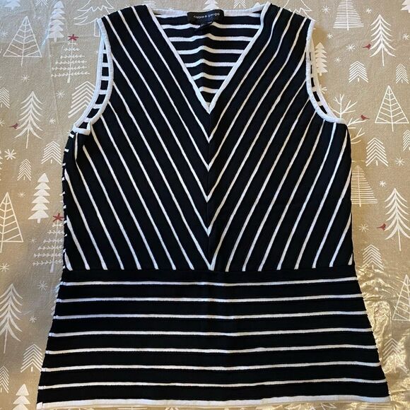 🌺3 for $30🌺Cable & Gauge Black and White Striped Tank Top, size M. (S120) - Picture 1 of 6